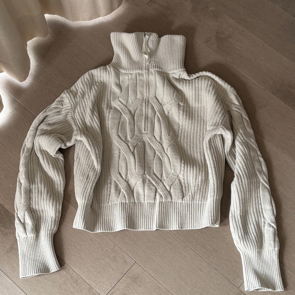 lululemon athletica Cream Cable Zip Turtleneck Sweater